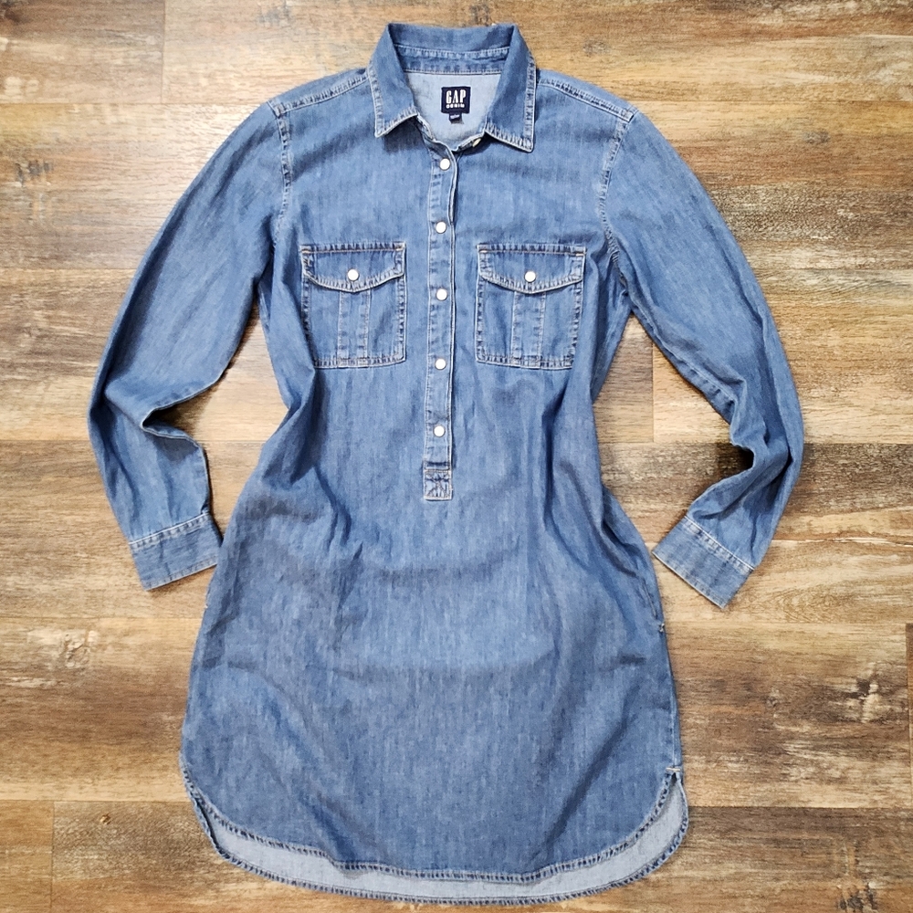 GAP LONG SLEEVE DENIM CHAMBREY SHIRT DRESS SIZE SMALL